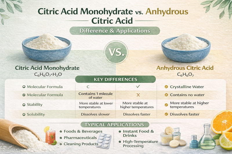 Comparison between monohydrate and anhydrous citric acid Porównanie monohydratu i bezwodnego kwasu cytrynowego